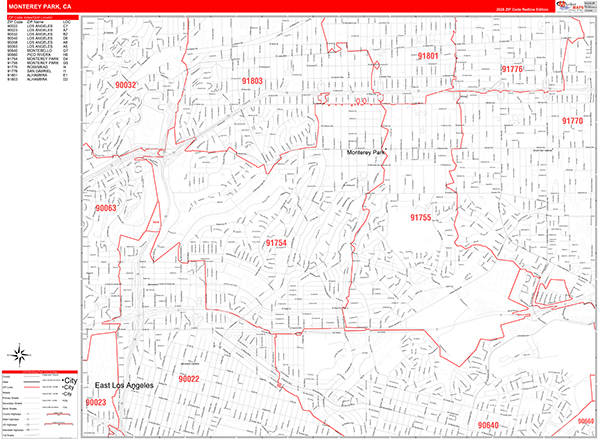 Monterey Park Zip Code Wall Map
